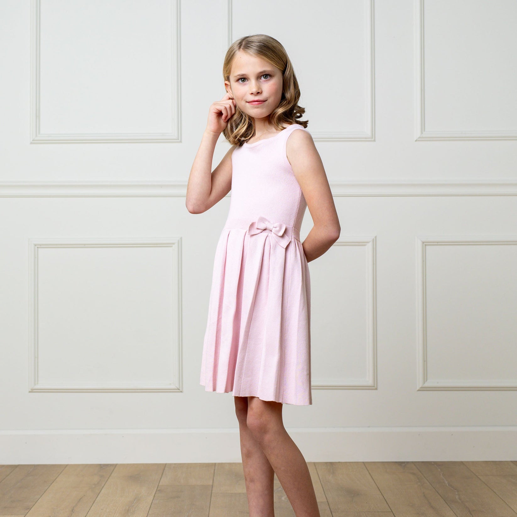 Girls Organic Pleated Sweater Dress - Rose Marl